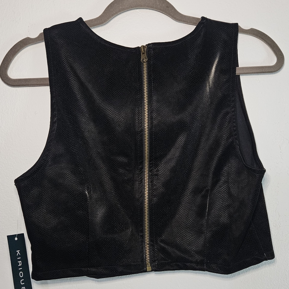 Kirious Faux Leather Crop Top Sleeveless dark brown Tank Top L - Picture 6 of 9
